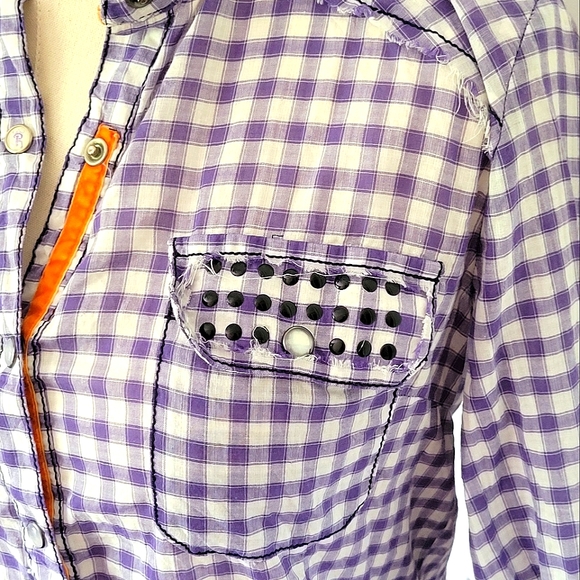 ROAR Buffalo Check Button Down Shirt NWOT Embroidered Design w/Studded Pockets - Picture 7 of 11